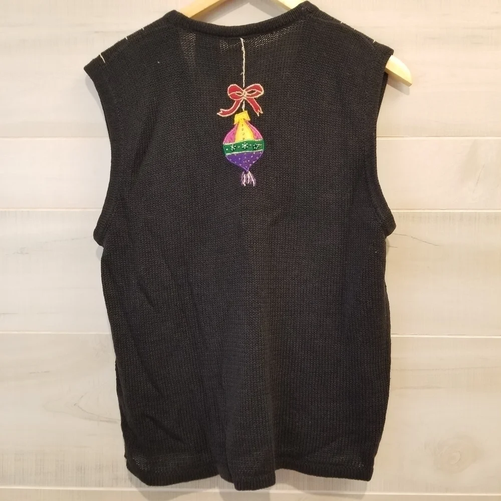 {S} Christmas Ornaments Sweater Vest Beaded Embroidered Holiday Season - Picture 2 of 13